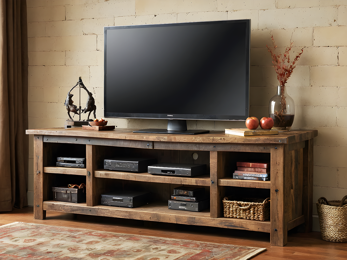 Rustic Barnwood Έπιπλο Τηλεόρασης με Ανοιχτά Ράφια