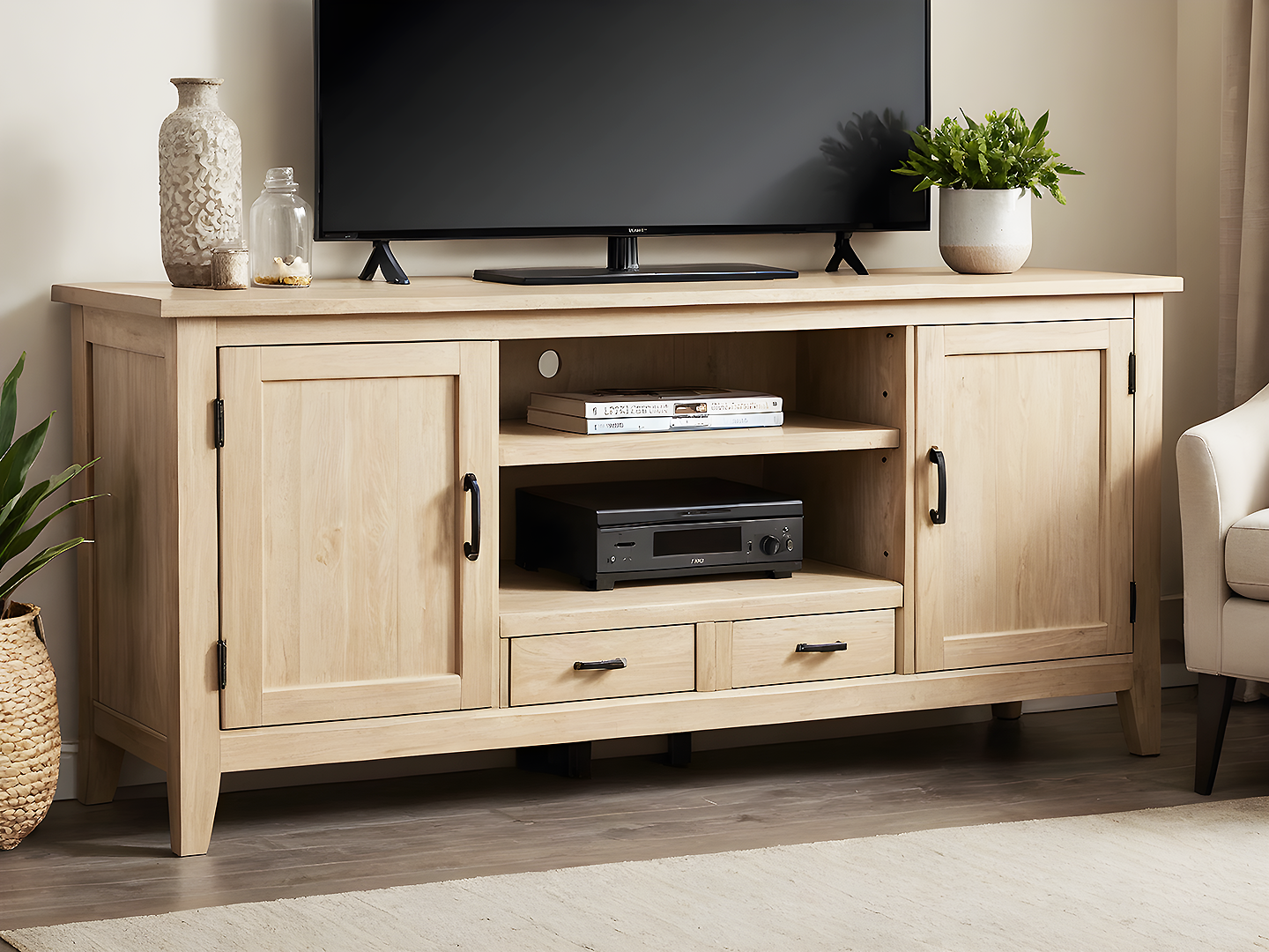 Minimal Έπιπλο Τηλεόρασης από Φυσικό Ξύλο