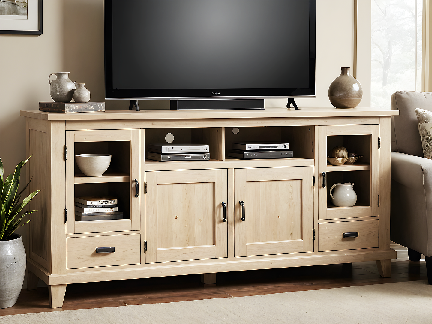 Minimal Έπιπλο Τηλεόρασης από Φυσικό Ξύλο