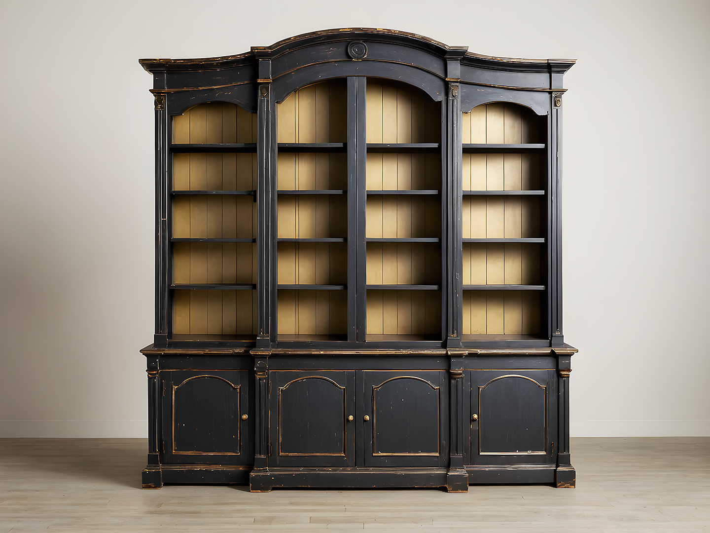 Βιβλιοθήκη Τοίχου Vintage σε Σκούρο Ανθρακί με Ορειχάλκινη Πλάτη