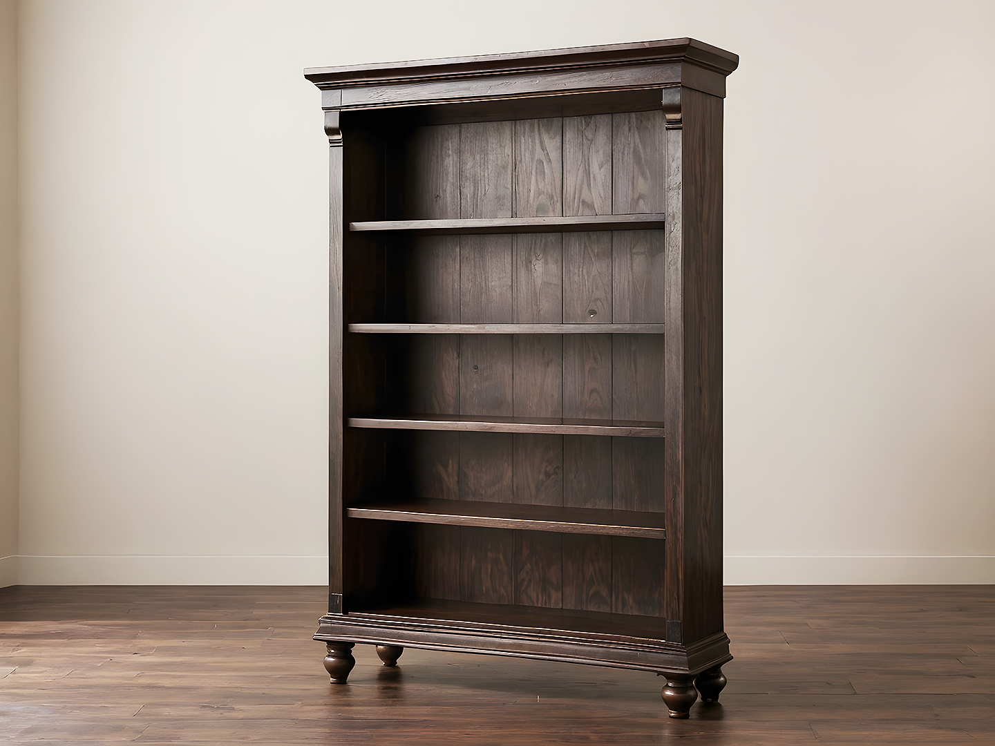 Μασίφ Ξύλινη Βιβλιοθήκη σε Σκούρο Καρυδί Φινίρισμα