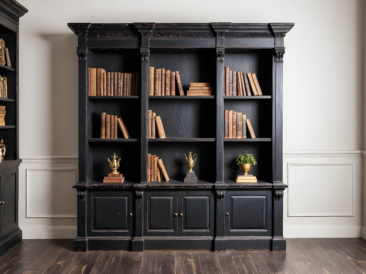 Astor Grand Κλασική Μαύρη Ξύλινη Βιβλιοθήκη