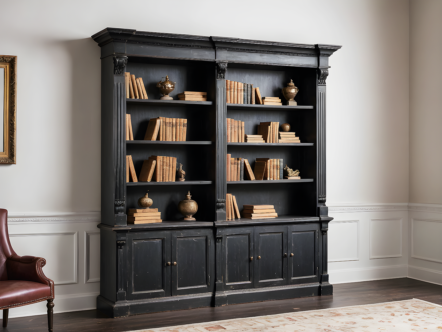Astor Grand Κλασική Μαύρη Ξύλινη Βιβλιοθήκη
