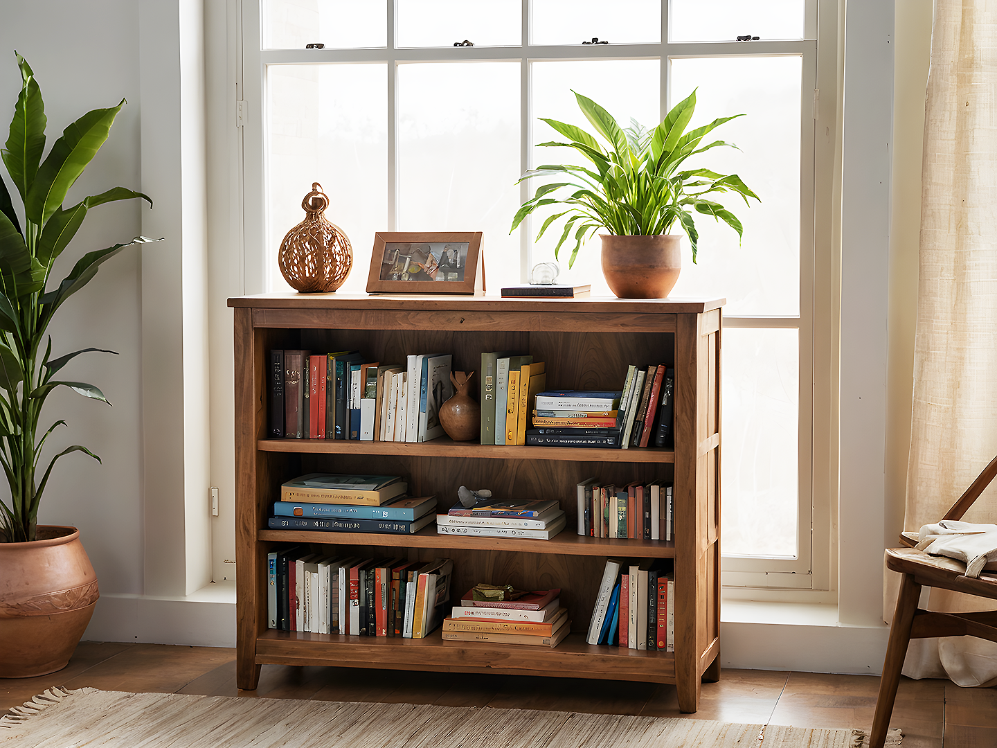 Lark Χαμηλή Ξύλινη Βιβλιοθήκη σε Mid-Century Στυλ