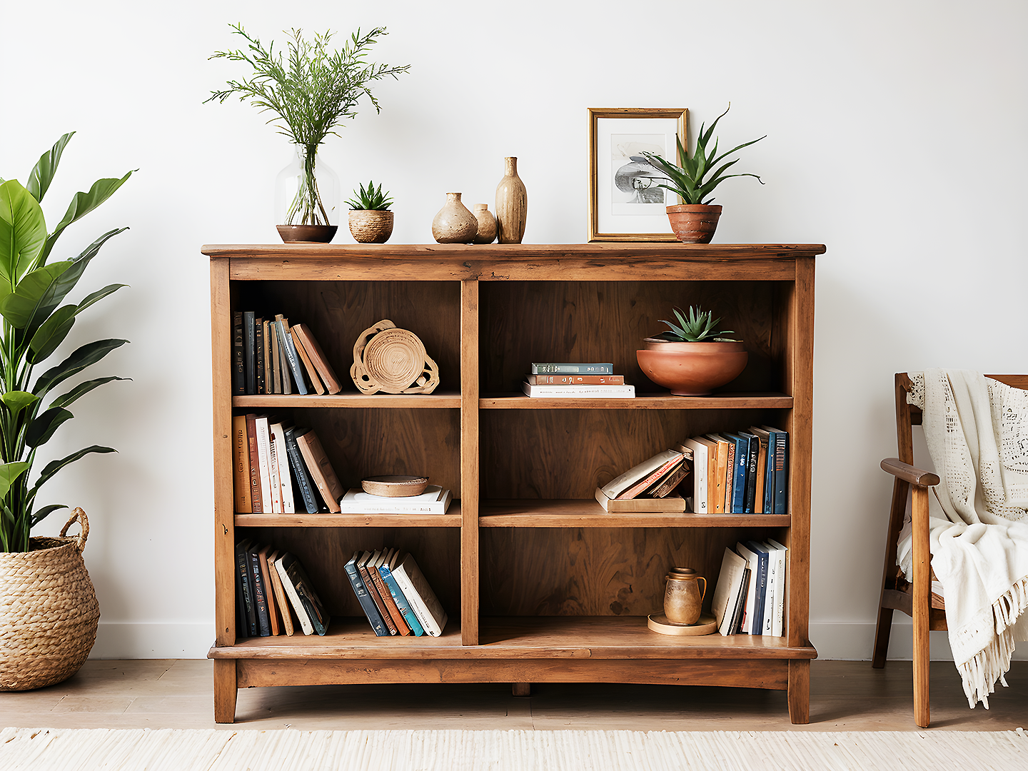 Lark Χαμηλή Ξύλινη Βιβλιοθήκη σε Mid-Century Στυλ