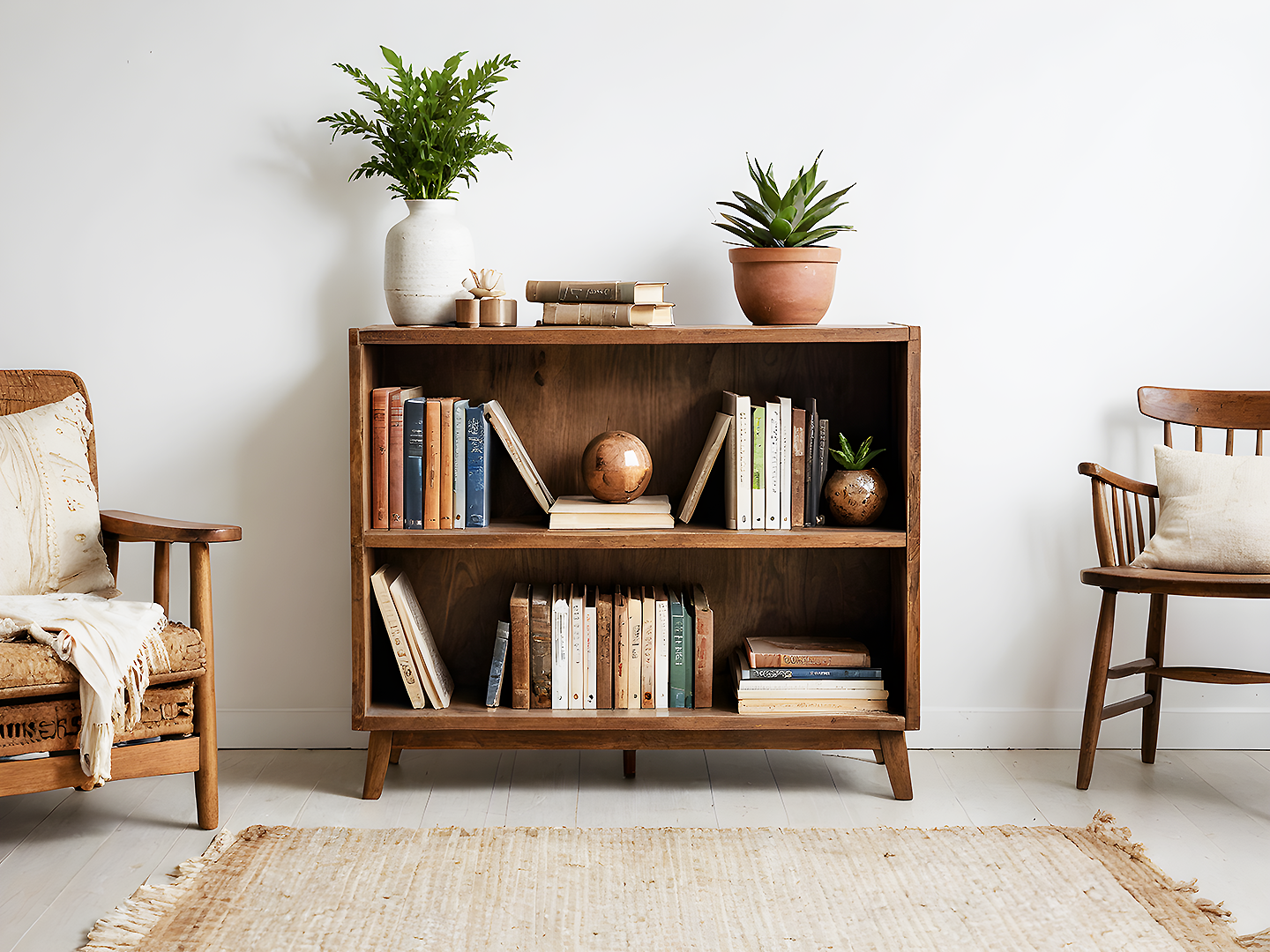 Lark Χαμηλή Ξύλινη Βιβλιοθήκη σε Mid-Century Στυλ