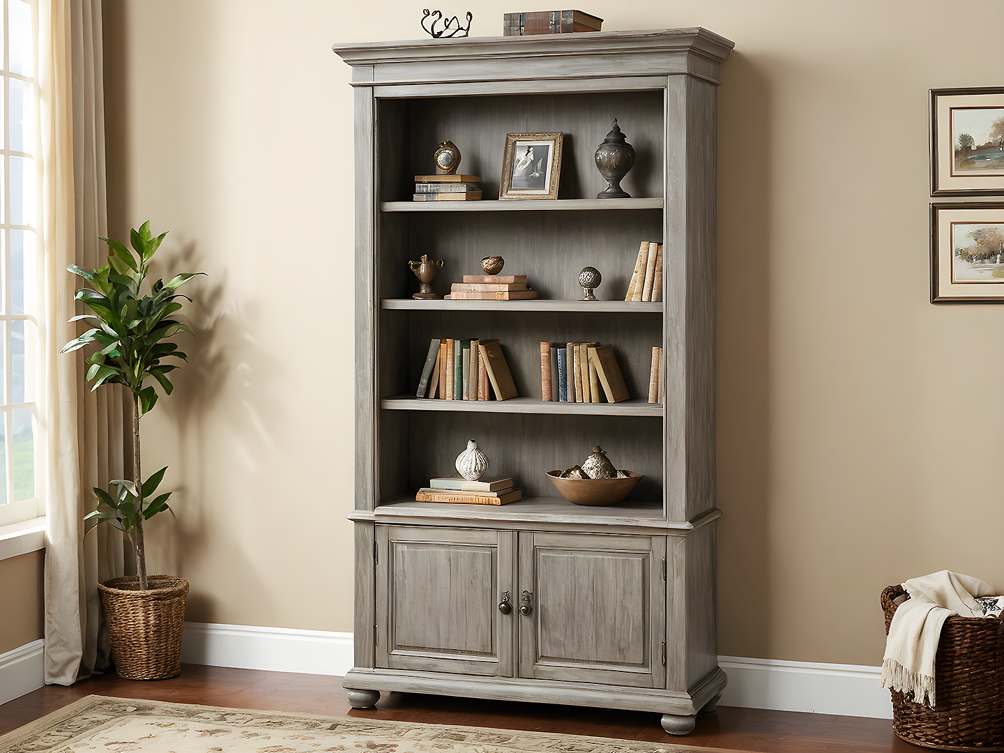 Lilian Γκρι Ξύλινη Βιβλιοθήκη