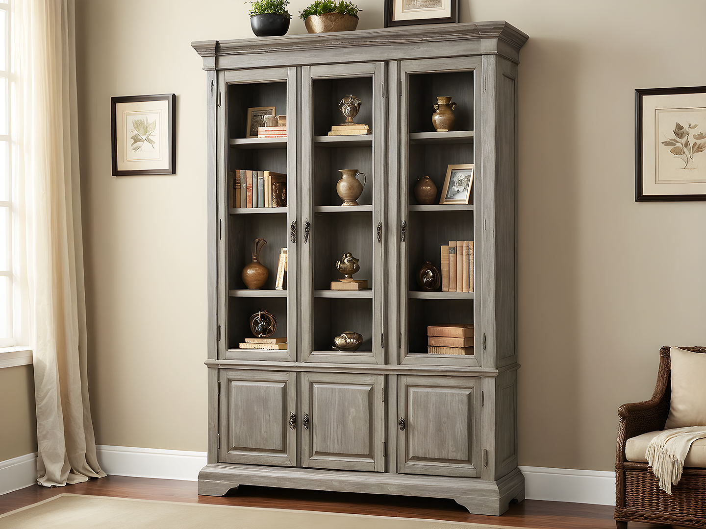 Lilian Γκρι Ξύλινη Βιβλιοθήκη