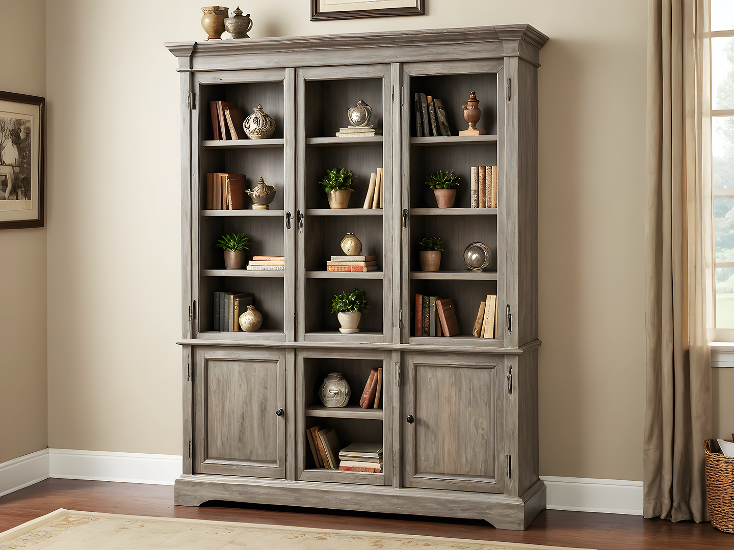 Lilian Γκρι Ξύλινη Βιβλιοθήκη