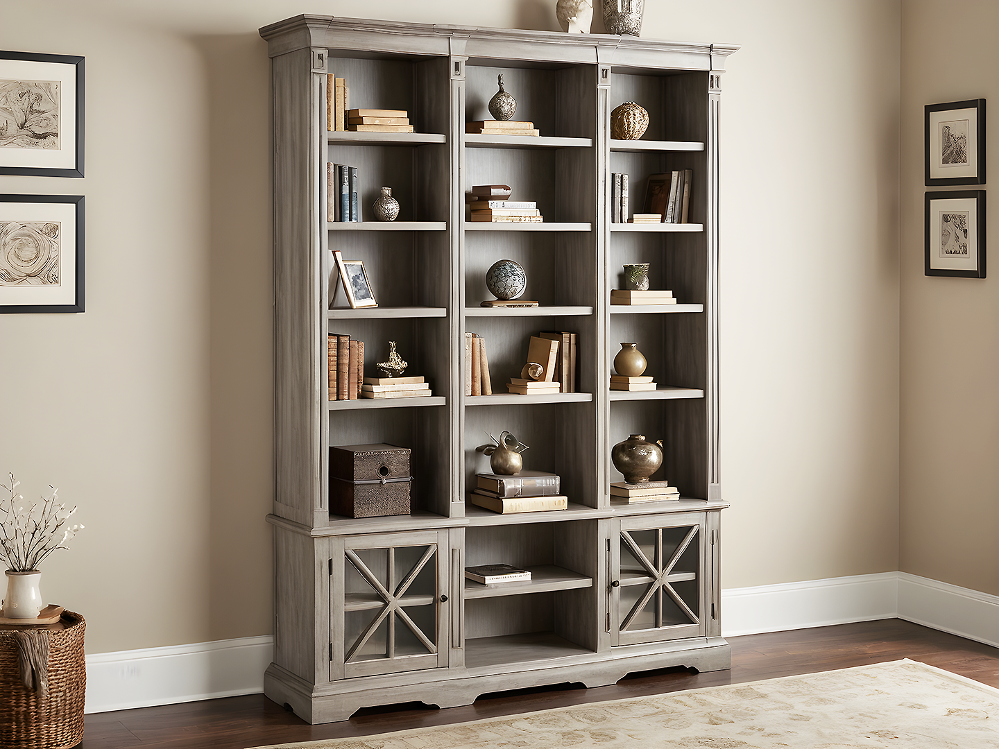 Lilian Γκρι Ξύλινη Βιβλιοθήκη