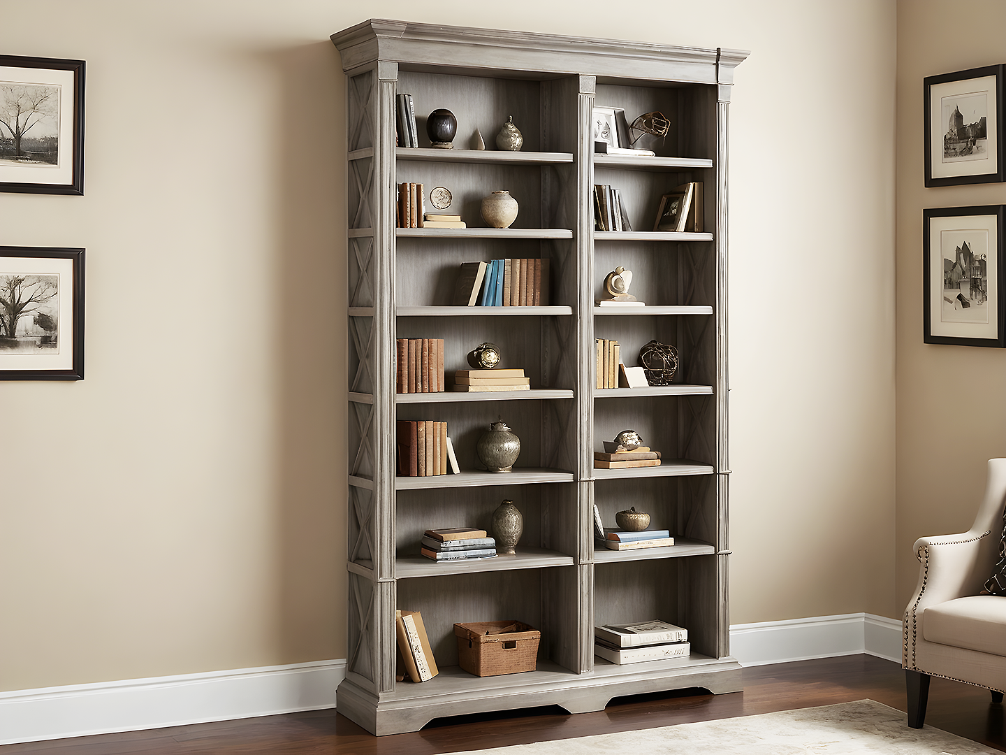 Lilian Γκρι Ξύλινη Βιβλιοθήκη