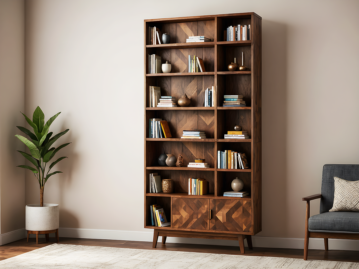 Bloomsday Ξύλινη Βιβλιοθήκη με Γεωμετρικό Σχέδιο