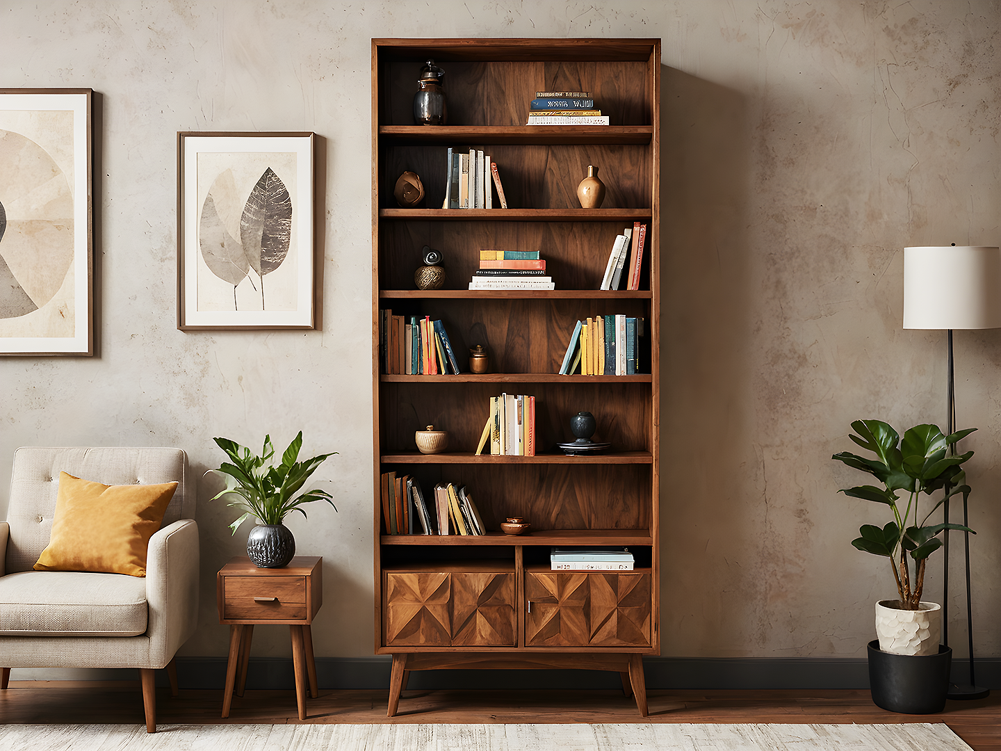 Bloomsday Ξύλινη Βιβλιοθήκη με Γεωμετρικό Σχέδιο