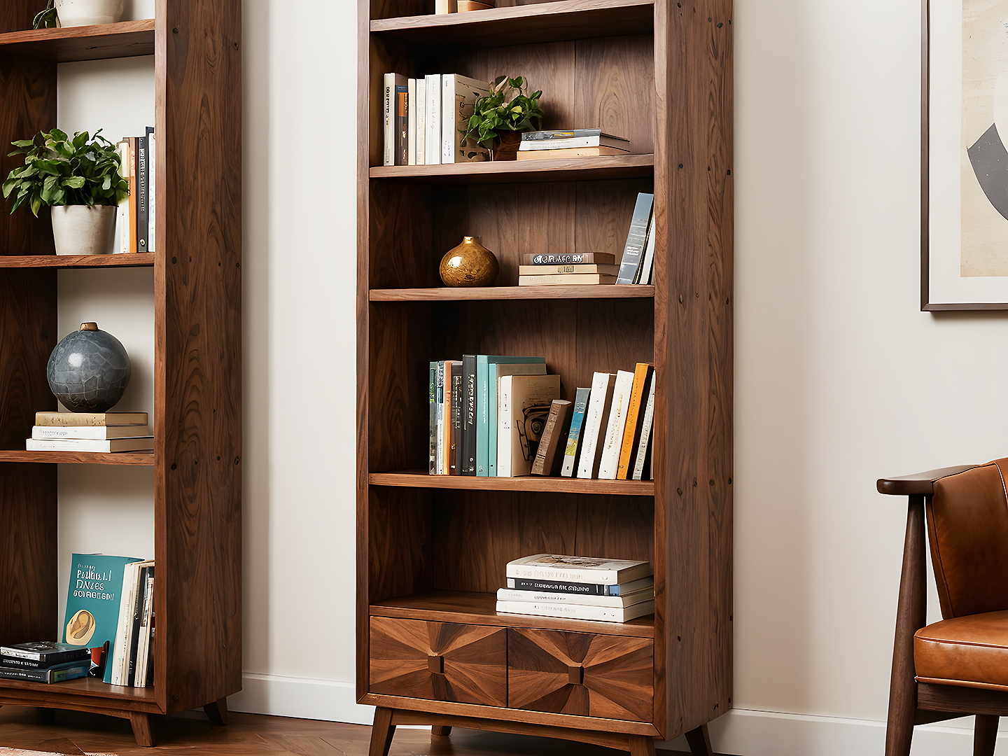 Bloomsday Ξύλινη Βιβλιοθήκη με Γεωμετρικό Σχέδιο