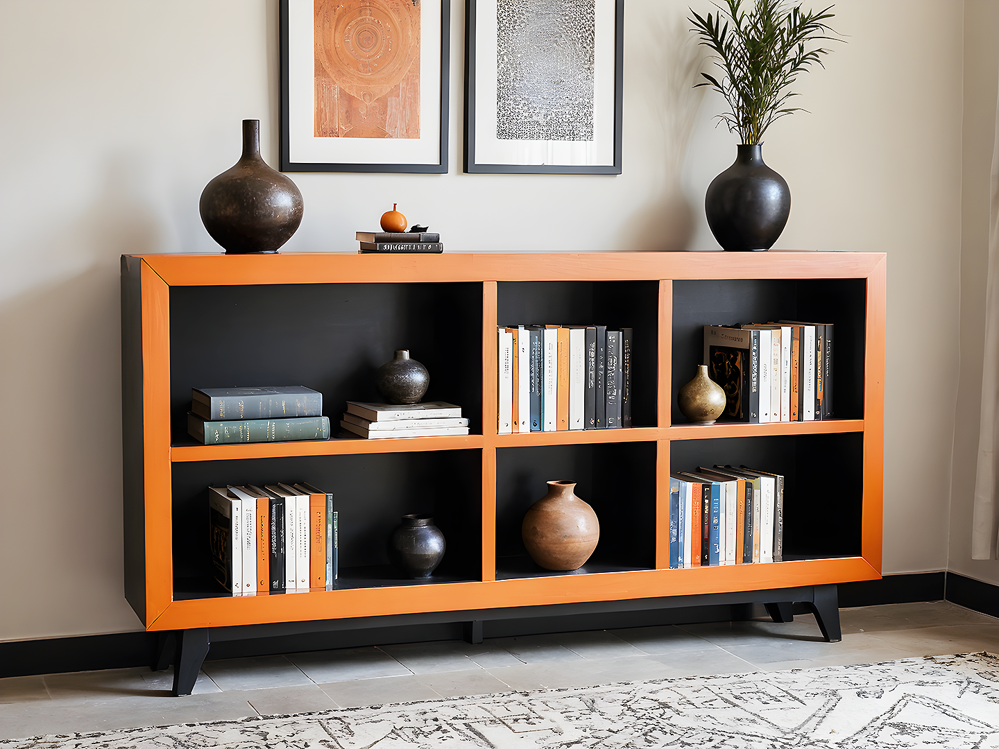 Nathan Mid-Century Βιβλιοθήκη με Πορτοκαλί Πλαίσιο 