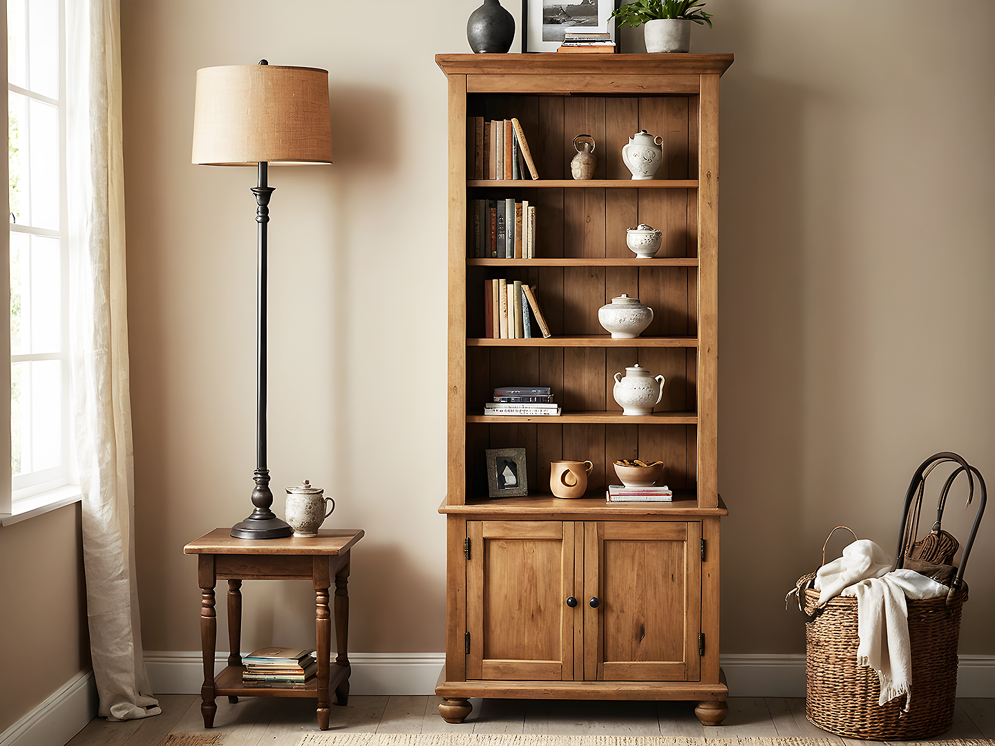 Austin Ξύλινη Βιβλιοθήκη με Κλασικά Πόδια και Φυσική Πατίνα