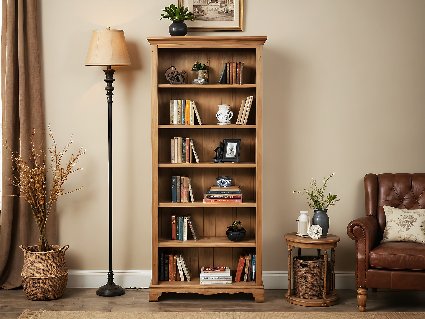 Austin Ξύλινη Βιβλιοθήκη με Κλασικά Πόδια και Φυσική Πατίνα