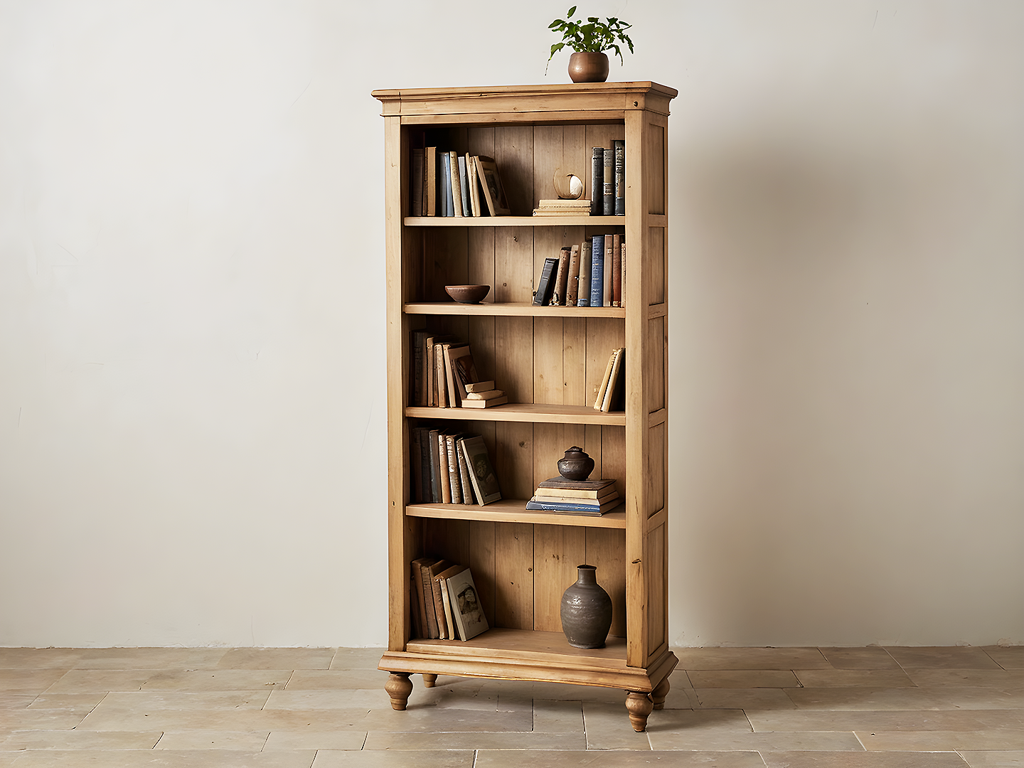 Austin Ξύλινη Βιβλιοθήκη με Κλασικά Πόδια και Φυσική Πατίνα