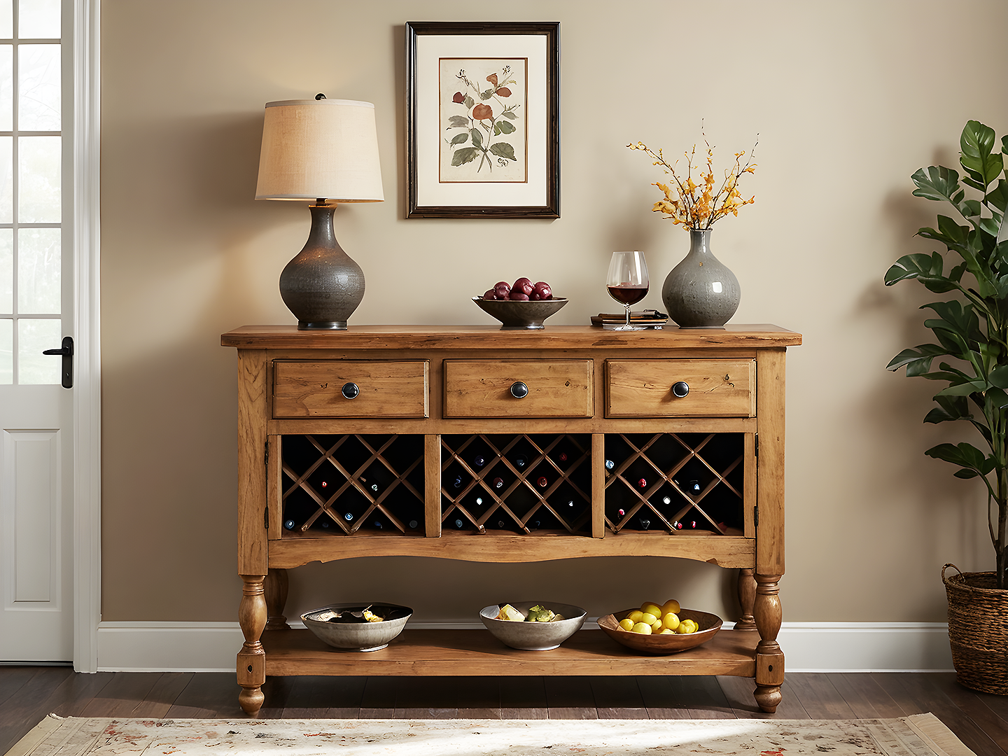 Sienna Rustic Ξύλινο Μπουφέ-Κάβα με Συρτάρια