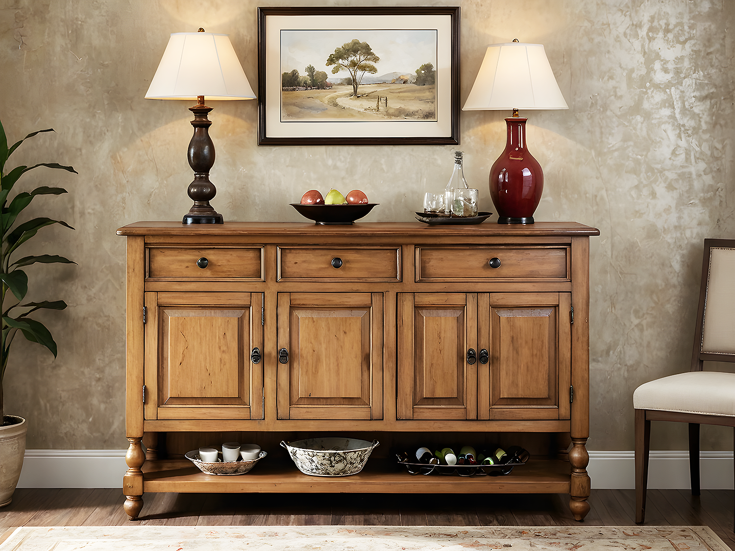 Sienna Rustic Ξύλινο Μπουφέ-Κάβα με Συρτάρια