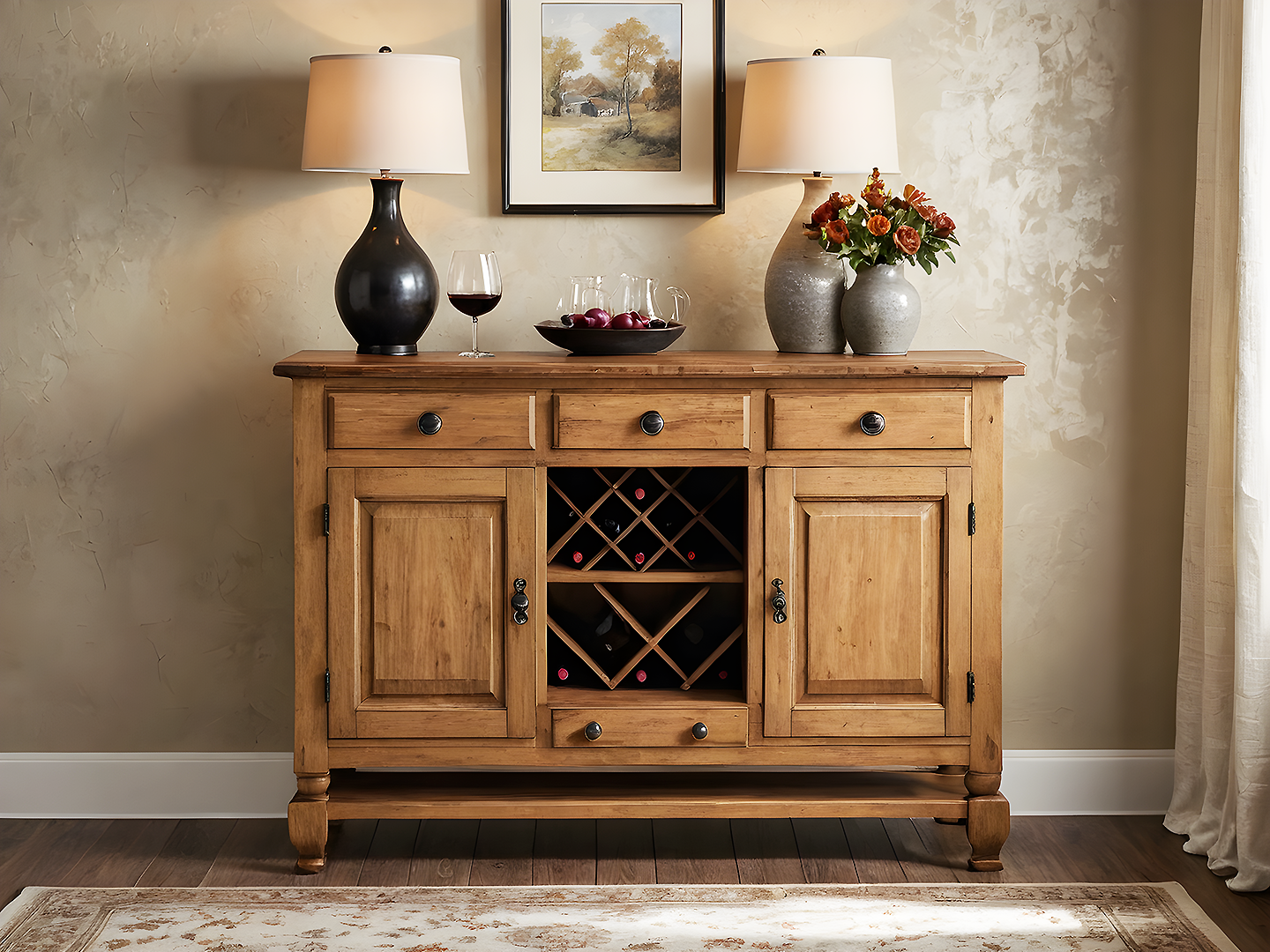 Sienna Rustic Ξύλινο Μπουφέ-Κάβα με Συρτάρια