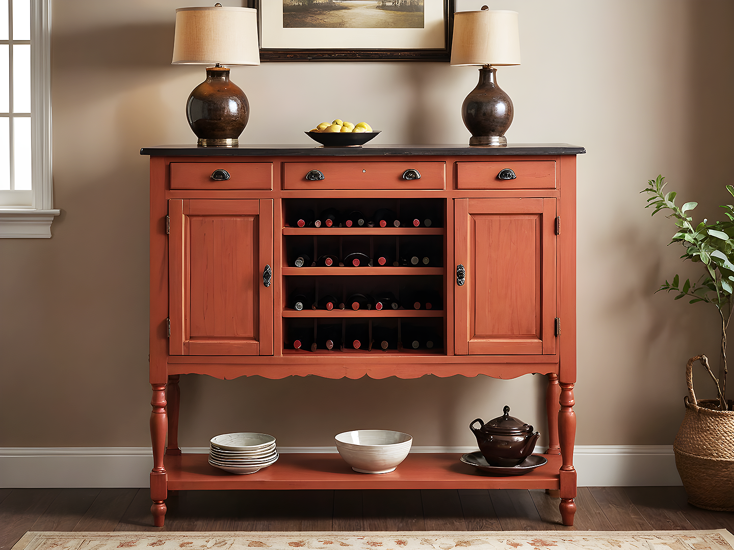 Anna Μπουφές Κρασιών σε Κεραμιδί Απόχρωση με Ρουστίκ Στυλ