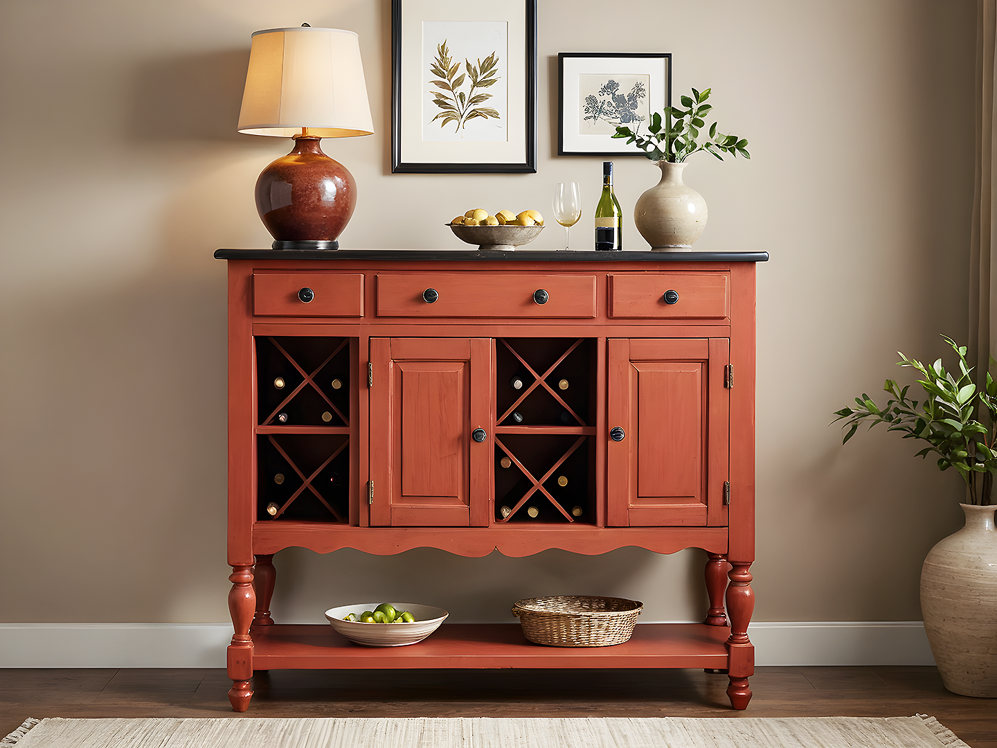 Anna Μπουφές Κρασιών σε Κεραμιδί Απόχρωση με Ρουστίκ Στυλ