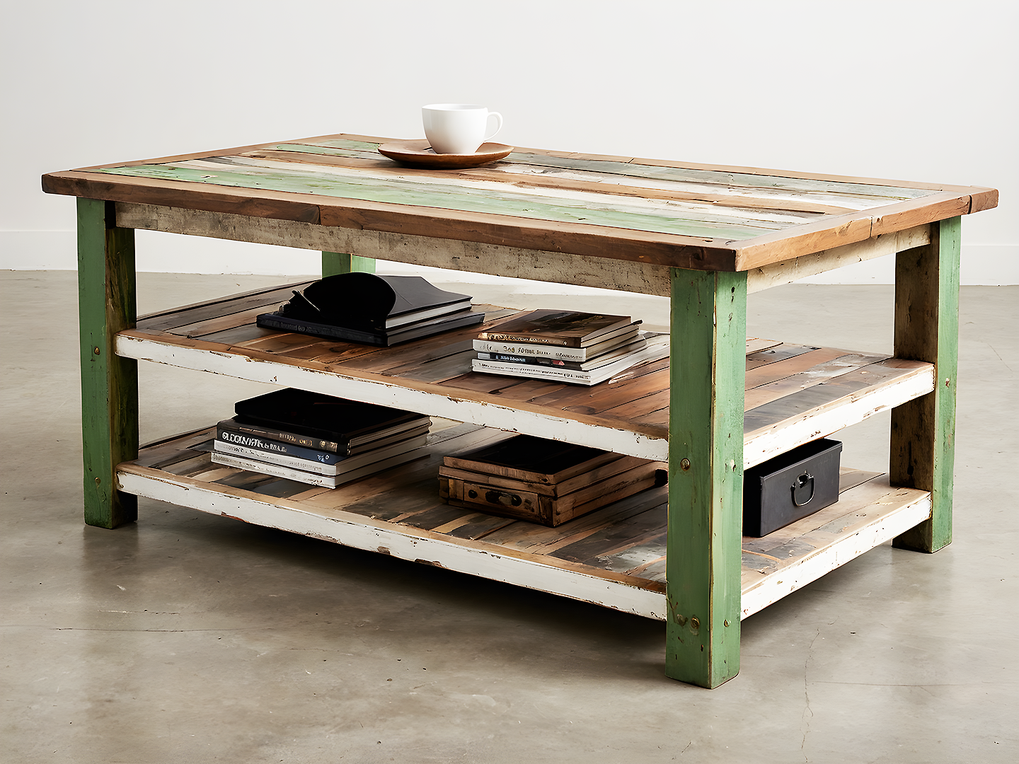 Caben Ρουστίκ Τραπεζάκι Σαλονιού από Ανακυκλωμένο Ξύλο με Πράσινη Πατίνα