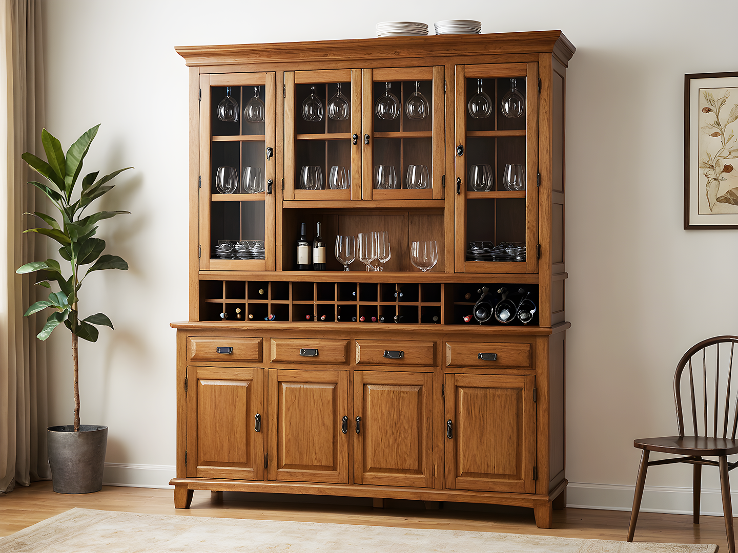 Asher Κλασικός Ξύλινος Μπουφές-Βιτρίνα