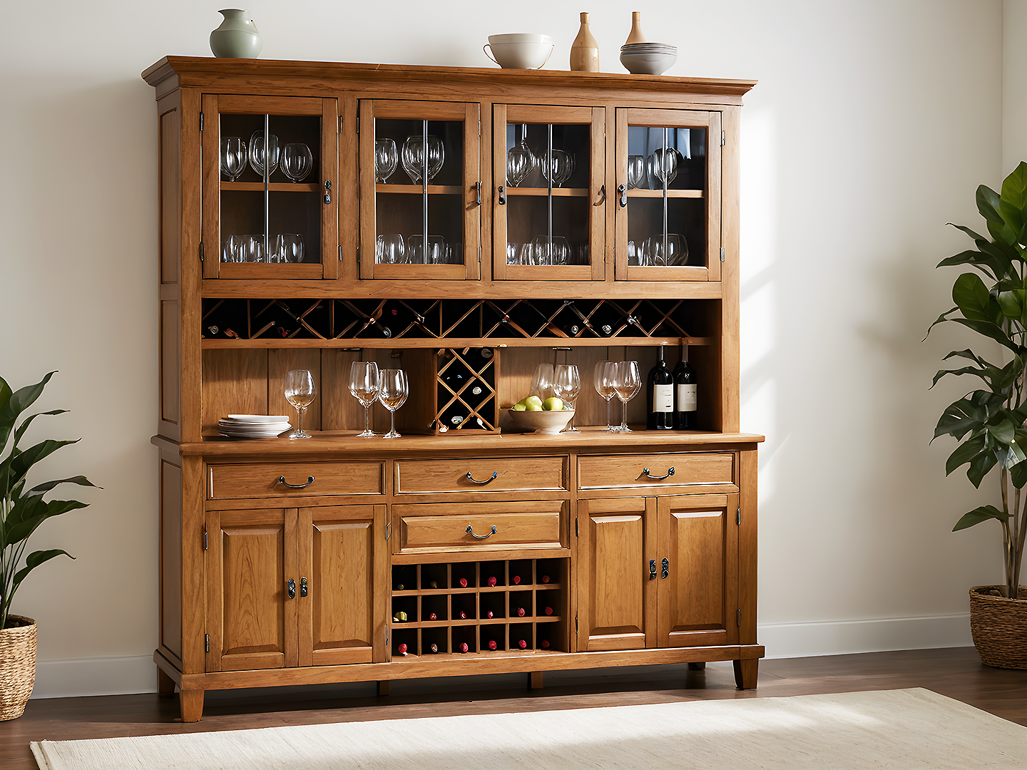 Asher Κλασικός Ξύλινος Μπουφές-Βιτρίνα