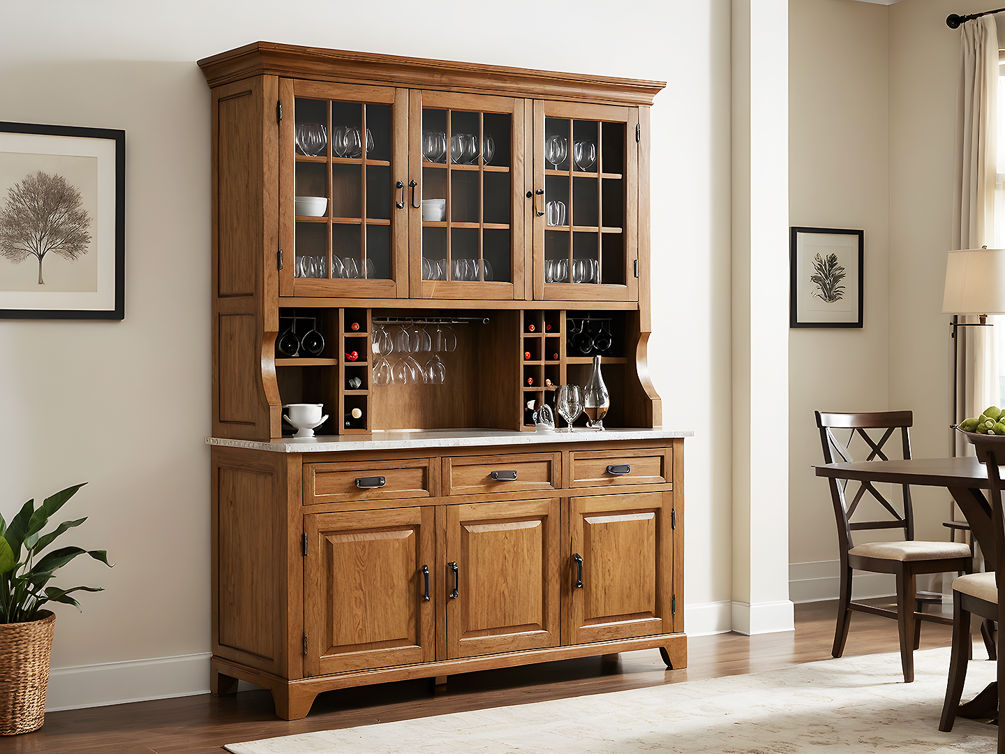 Asher Κλασικός Ξύλινος Μπουφές-Βιτρίνα