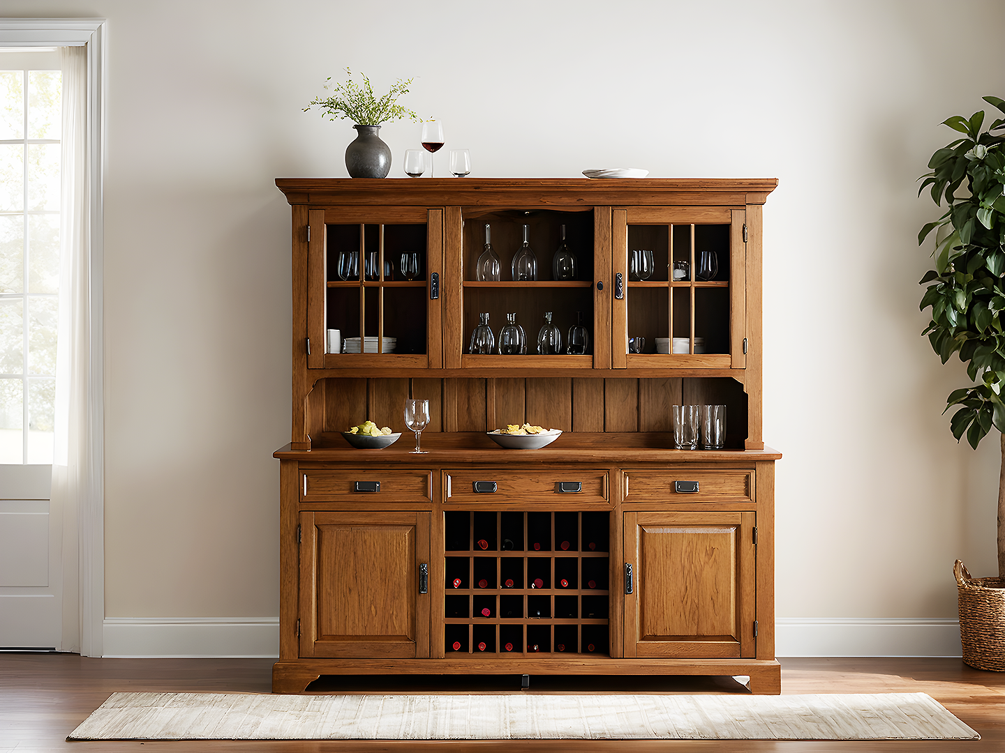 Asher Κλασικός Ξύλινος Μπουφές-Βιτρίνα