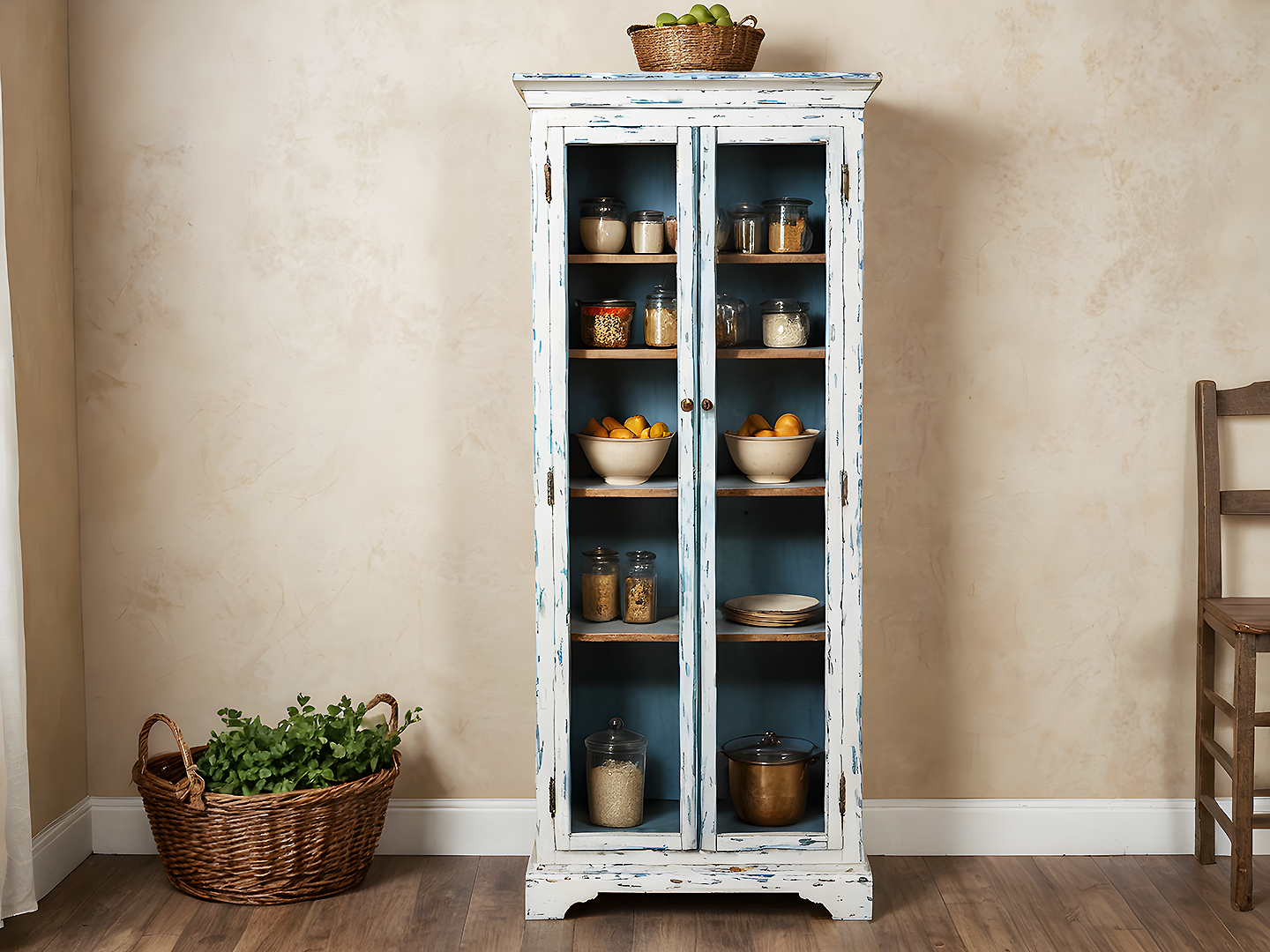 Provincial Ξύλινη Cottage Βιτρίνα με Πατίνα