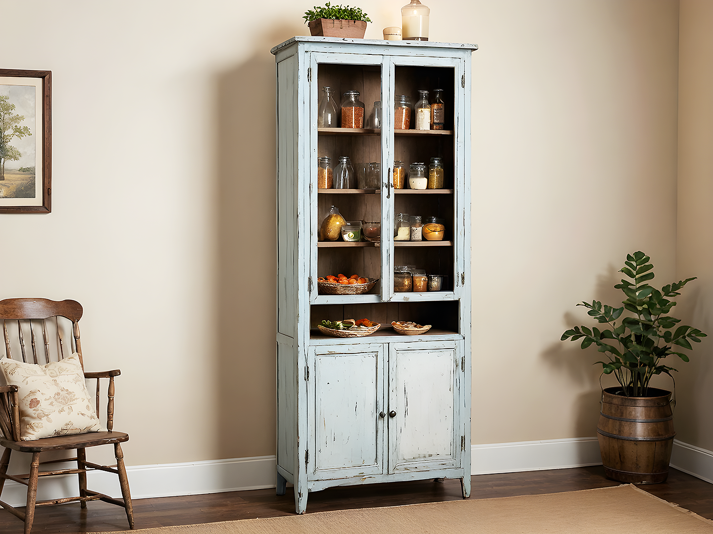 Provincial Ξύλινη Cottage Βιτρίνα με Πατίνα