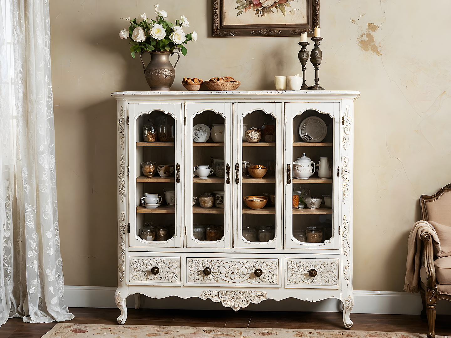 Liberty Αντικέ Βιτρίνα με Σκαλίσματα