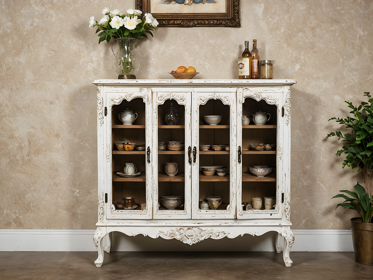 Liberty Αντικέ Βιτρίνα με Σκαλίσματα