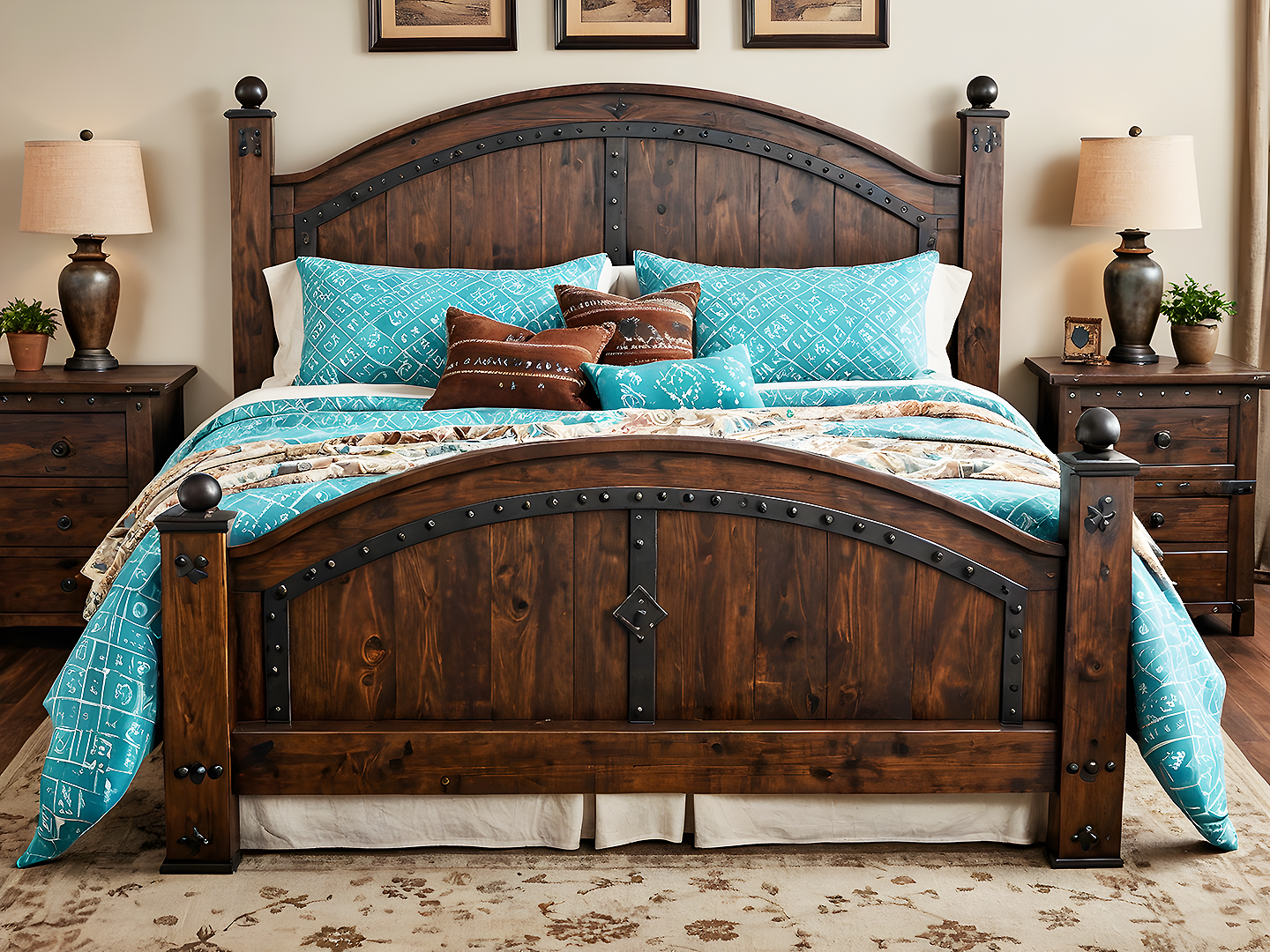 Western Style Κρεβάτι King Size από Μασίφ Ξύλο 