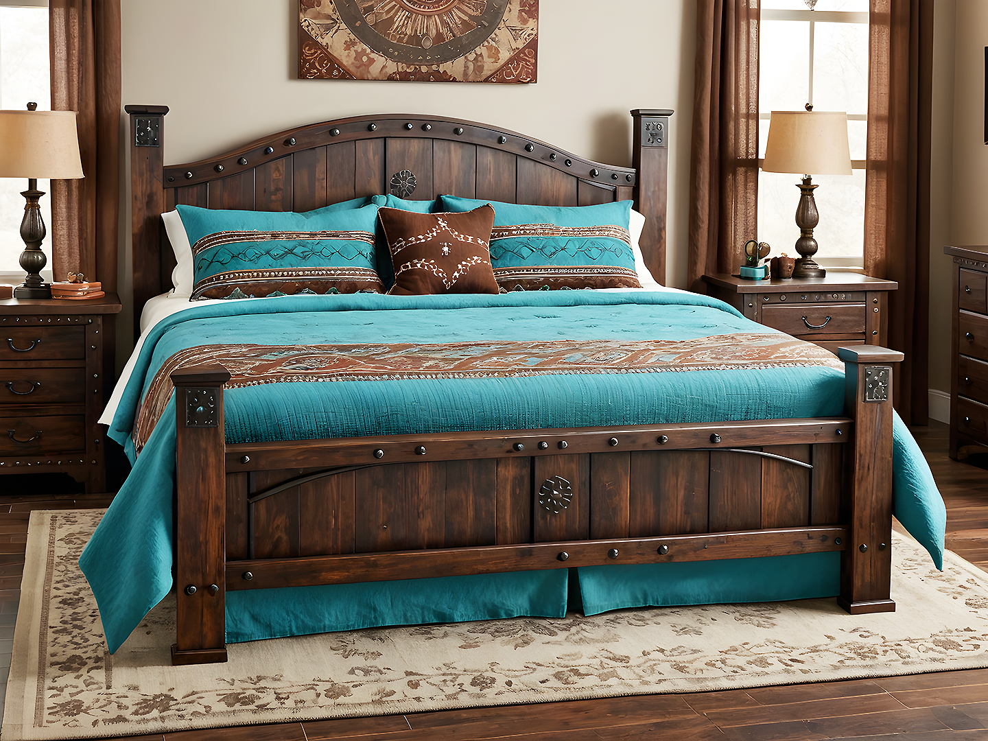 Western Style Κρεβάτι King Size από Μασίφ Ξύλο 