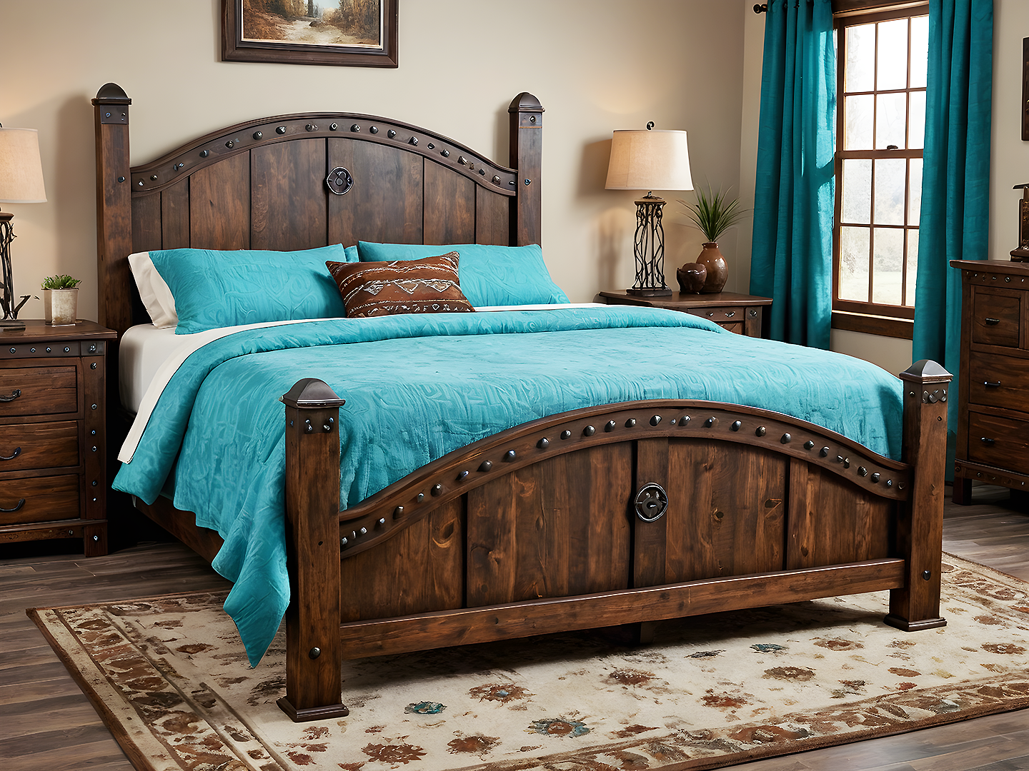 Western Style Κρεβάτι King Size από Μασίφ Ξύλο 