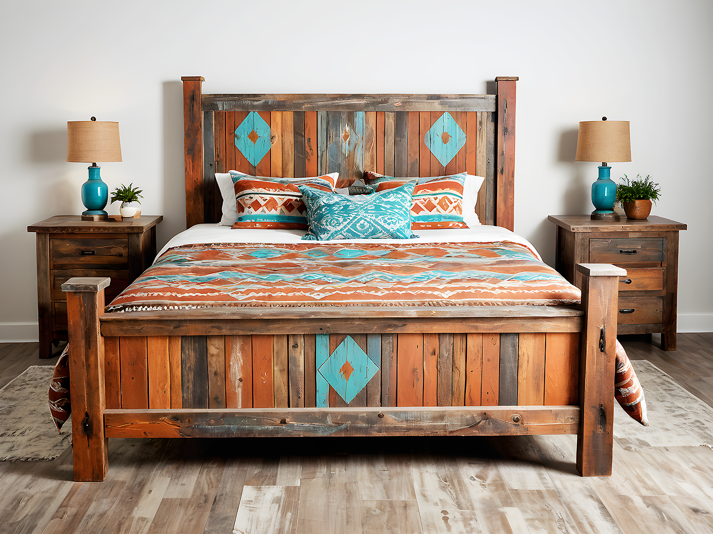 Boho Southwestern Ξύλινο Κρεβάτι Queen Size