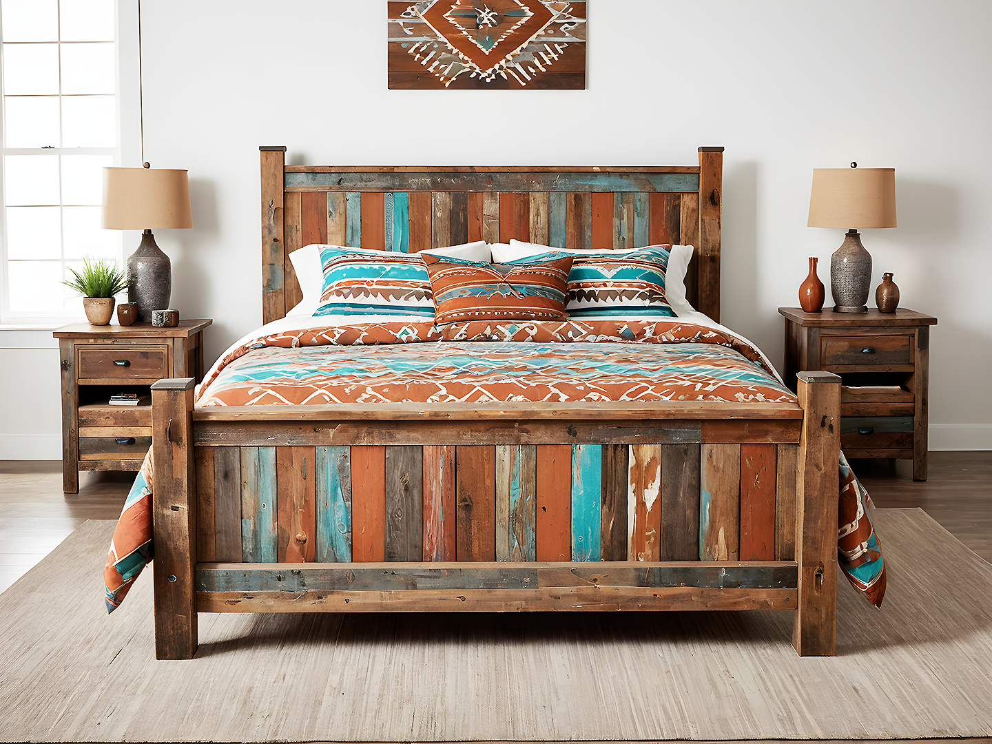 Boho Southwestern Ξύλινο Κρεβάτι Queen Size