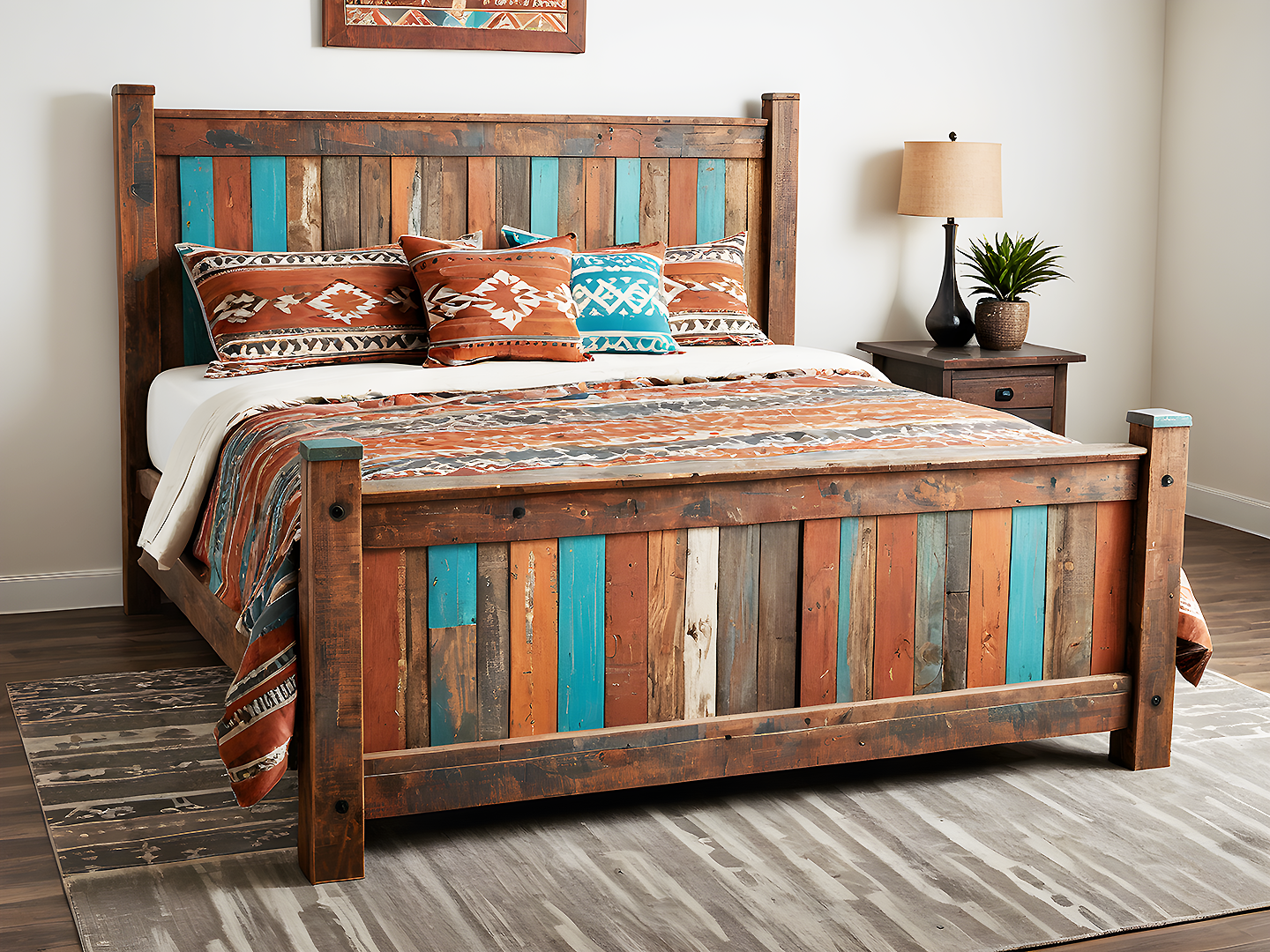Boho Southwestern Ξύλινο Κρεβάτι Queen Size