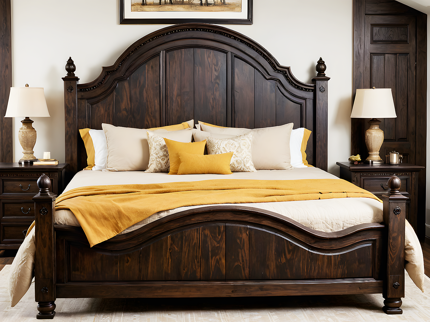 Revival Κρεβάτι King Size από Μασίφ Ξύλο σε Σκούρα Καρυδί Απόχρωση