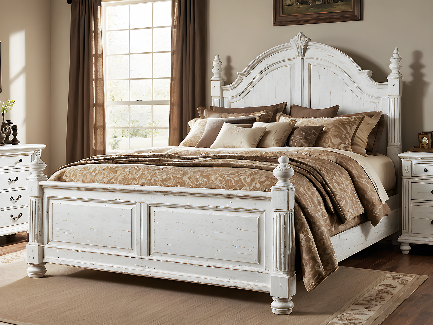 Larimer Κρεβάτι King Size Λευκό Πατίνα με Καμπυλωτό Κεφαλάρι 