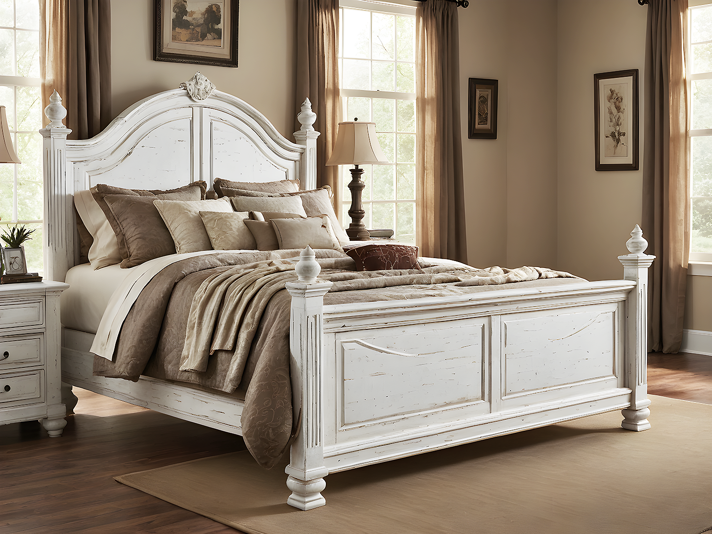 Larimer Κρεβάτι King Size Λευκό Πατίνα με Καμπυλωτό Κεφαλάρι 