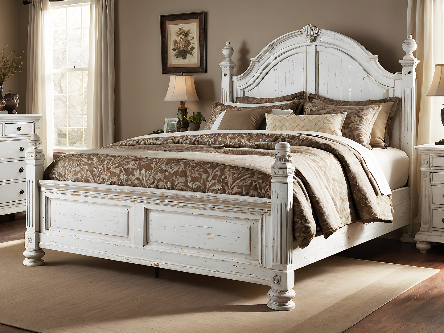 Larimer Κρεβάτι King Size Λευκό Πατίνα με Καμπυλωτό Κεφαλάρι 