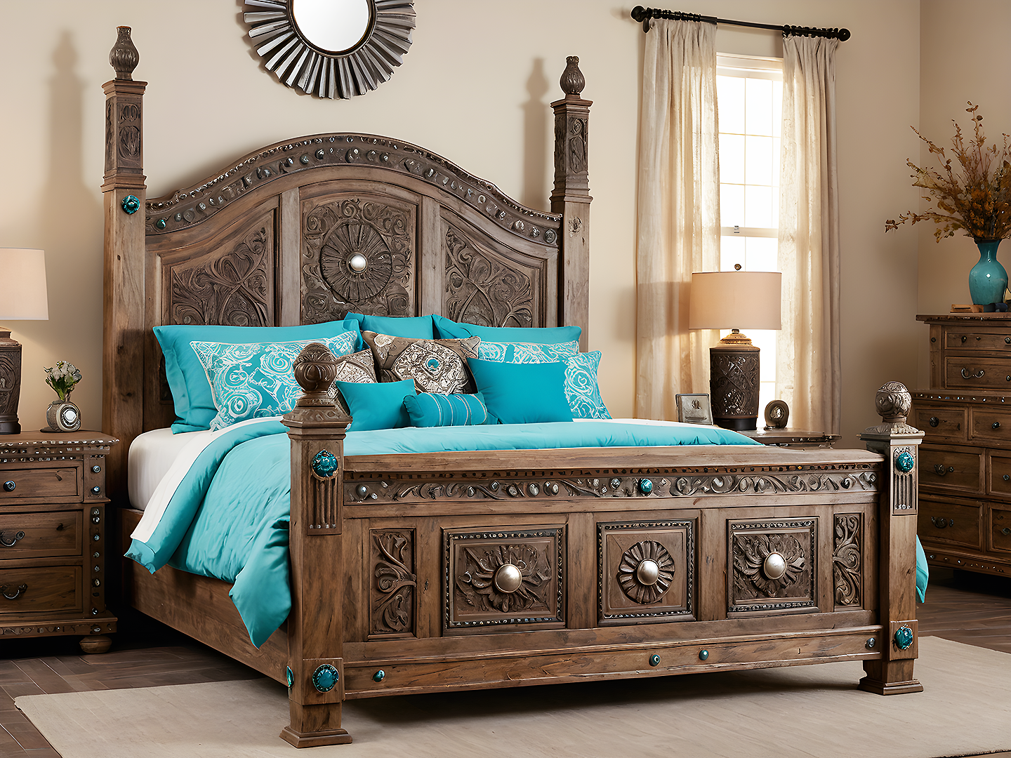 Rochester Κρεβάτι King Size από Μασίφ Ξύλο με Ανάγλυφα Σκαλίσματα