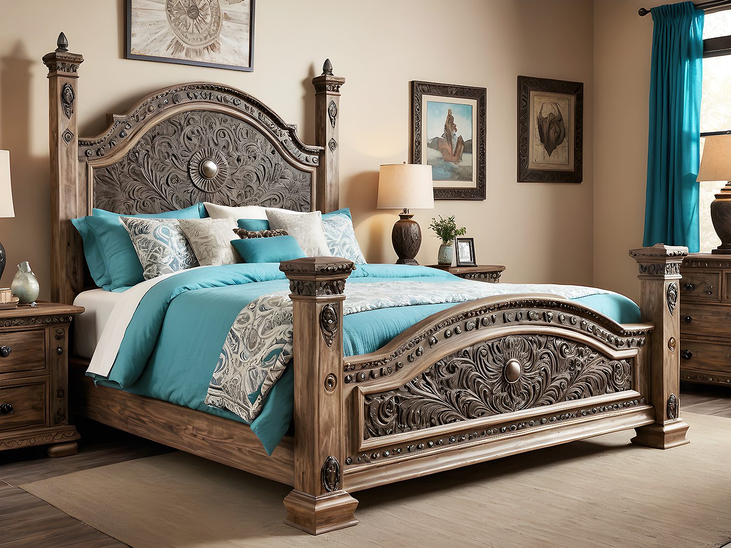 Rochester Κρεβάτι King Size από Μασίφ Ξύλο με Ανάγλυφα Σκαλίσματα