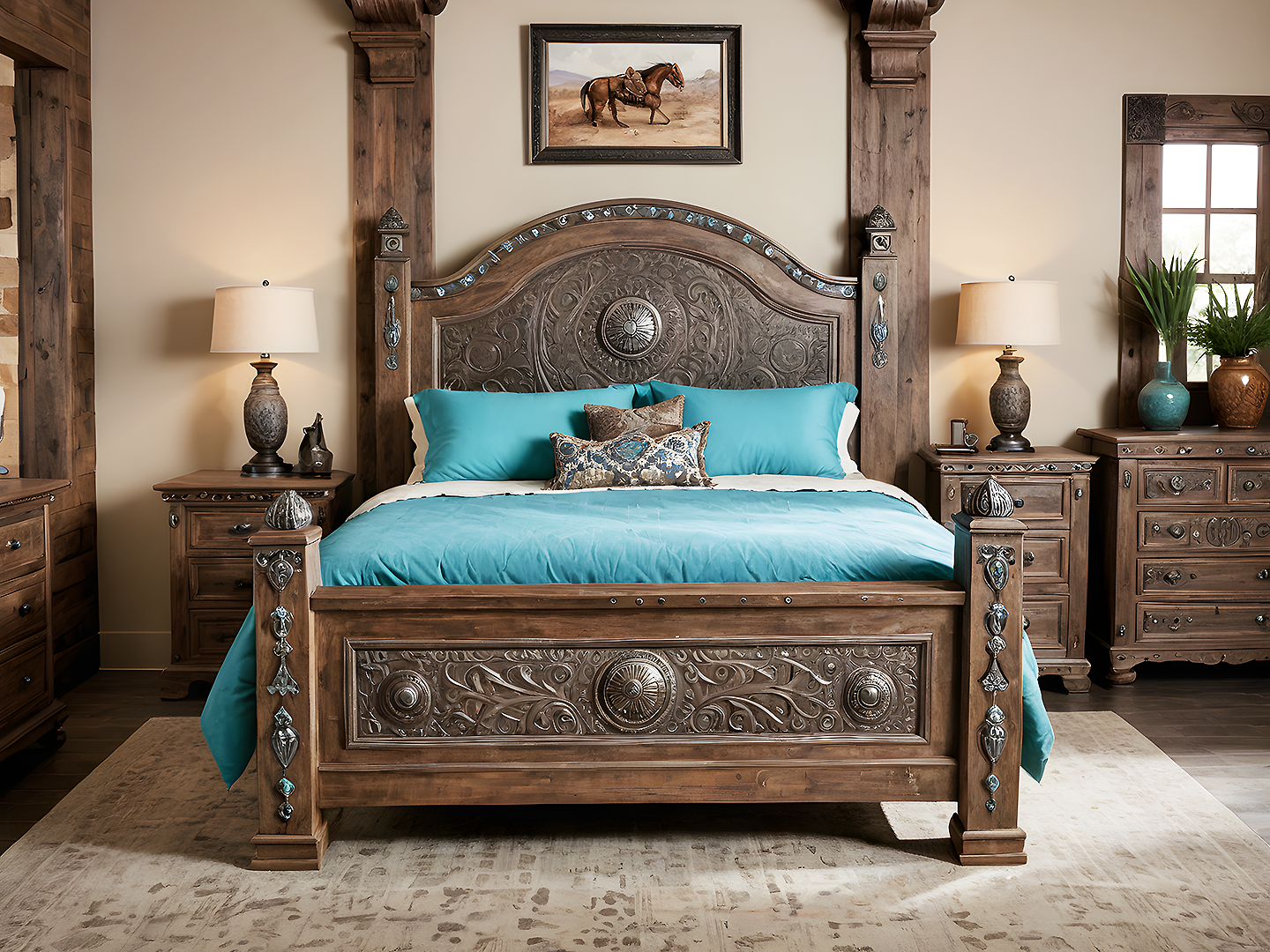 Rochester Κρεβάτι King Size από Μασίφ Ξύλο με Ανάγλυφα Σκαλίσματα