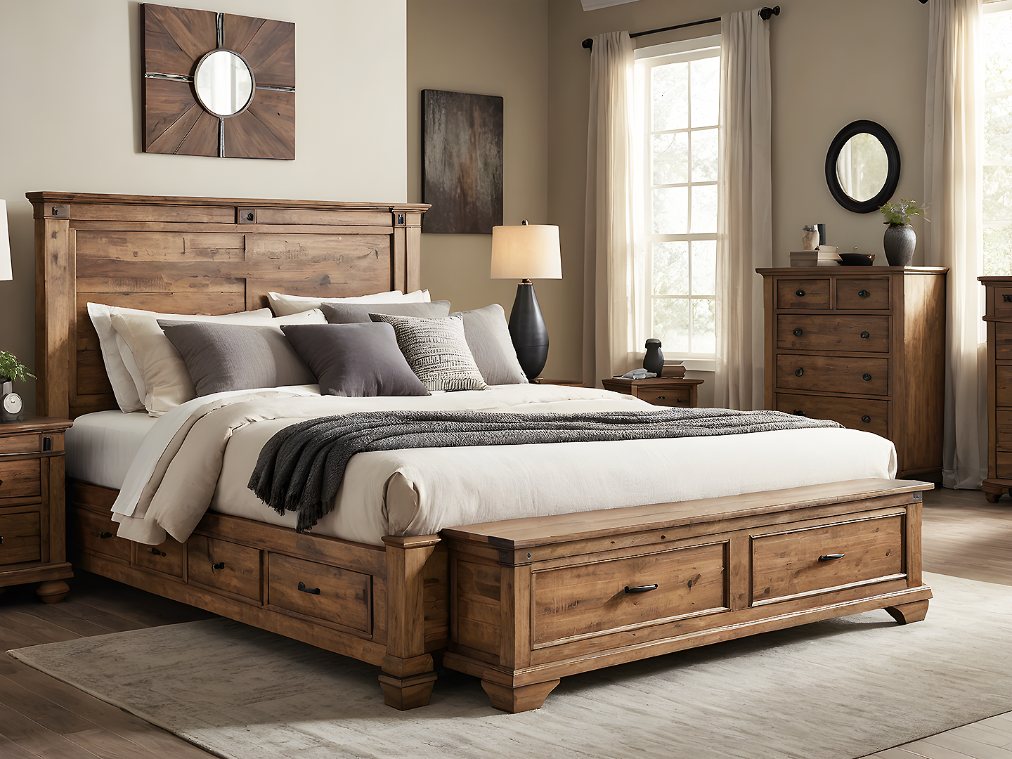 Stamson Κρεβάτι King Size από Μασίφ Ξύλο με Αποθηκευτικά Συρτάρια και Ψηλό Κεφαλάρι